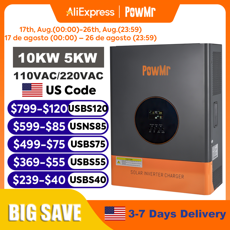 Drone Solar Charger - Инвертор PowMr 10 кВт/5 кВт, двухфазный,